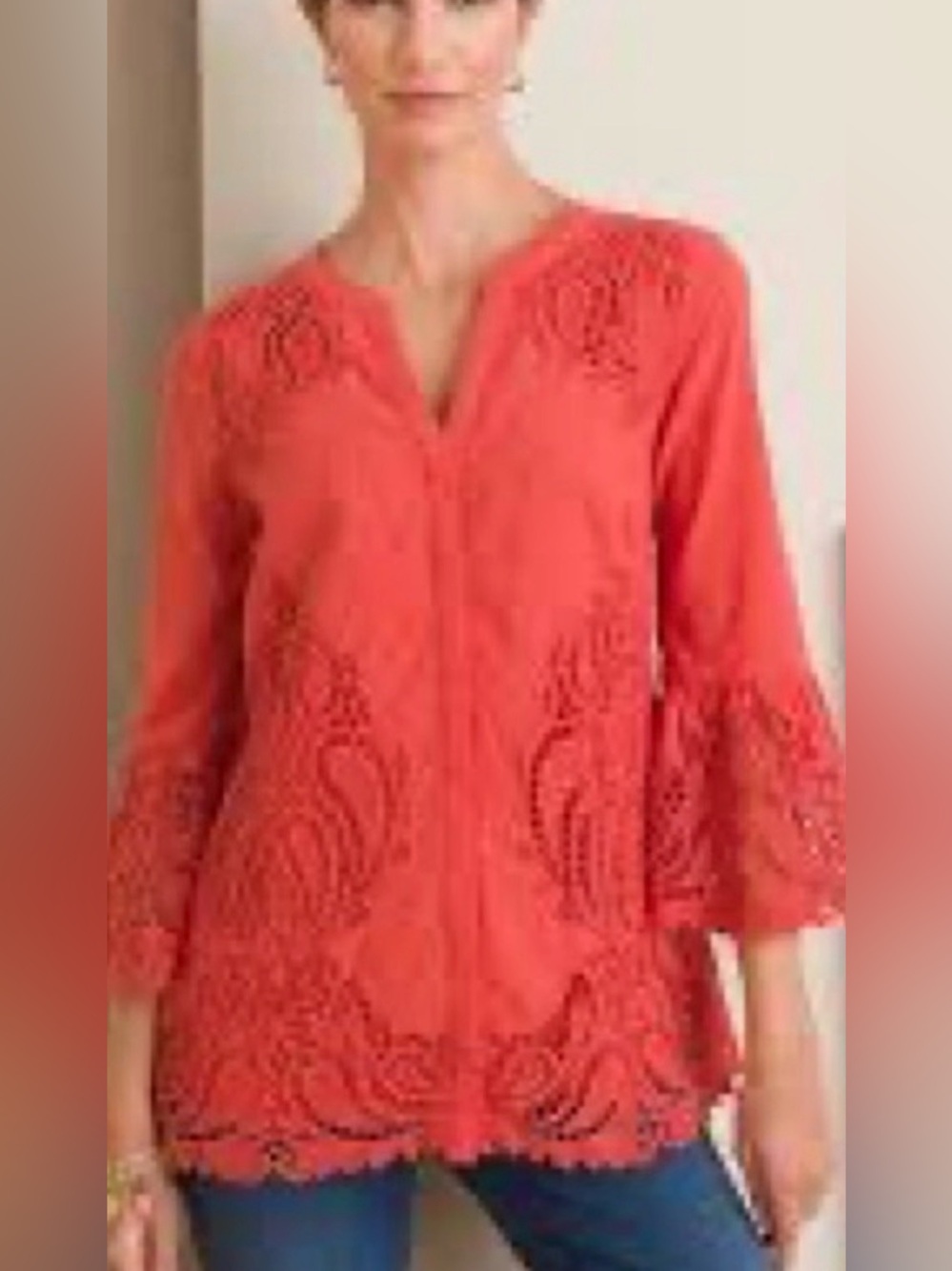 CHICOS burnt orange crochet  blouse tunic